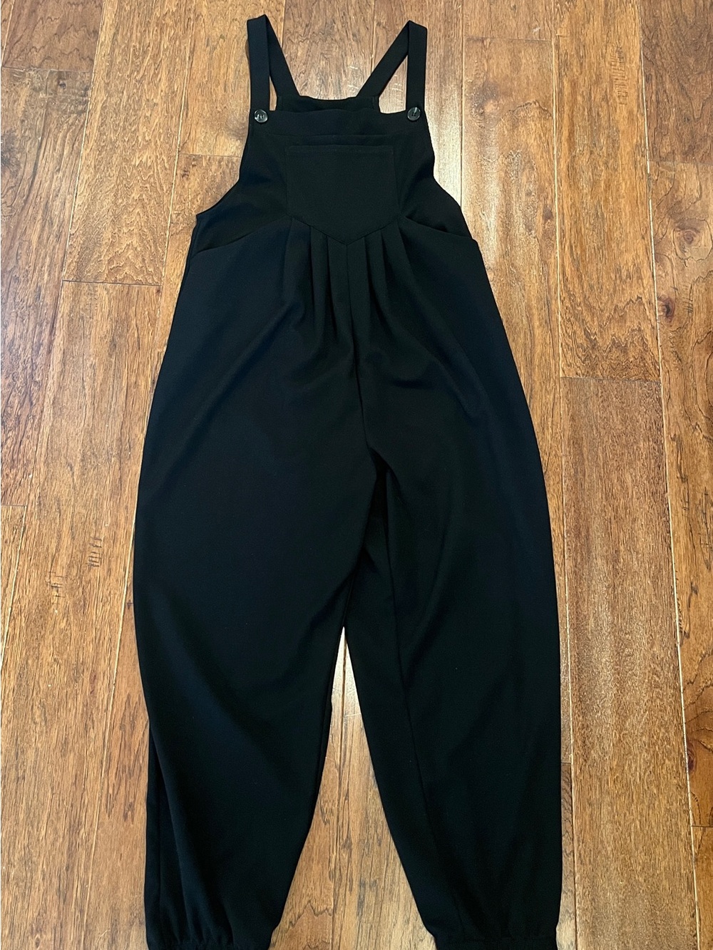 HALARA Black Pleated Jumpsuit Overalls with Adjustable Straps
